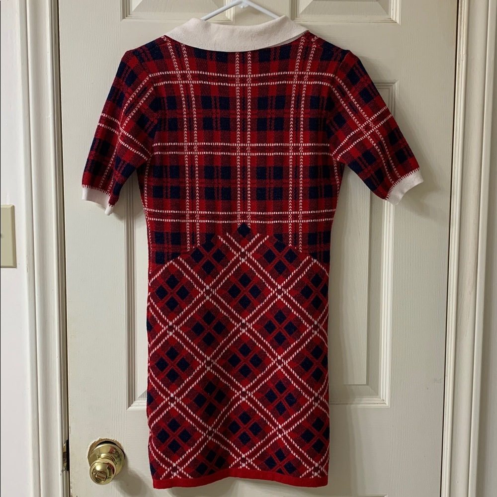 🌷3 for $25🌷SHEIN, US 6, Red Black & White Plaid Bodycon Sweater Dress - Picture 2 of 10